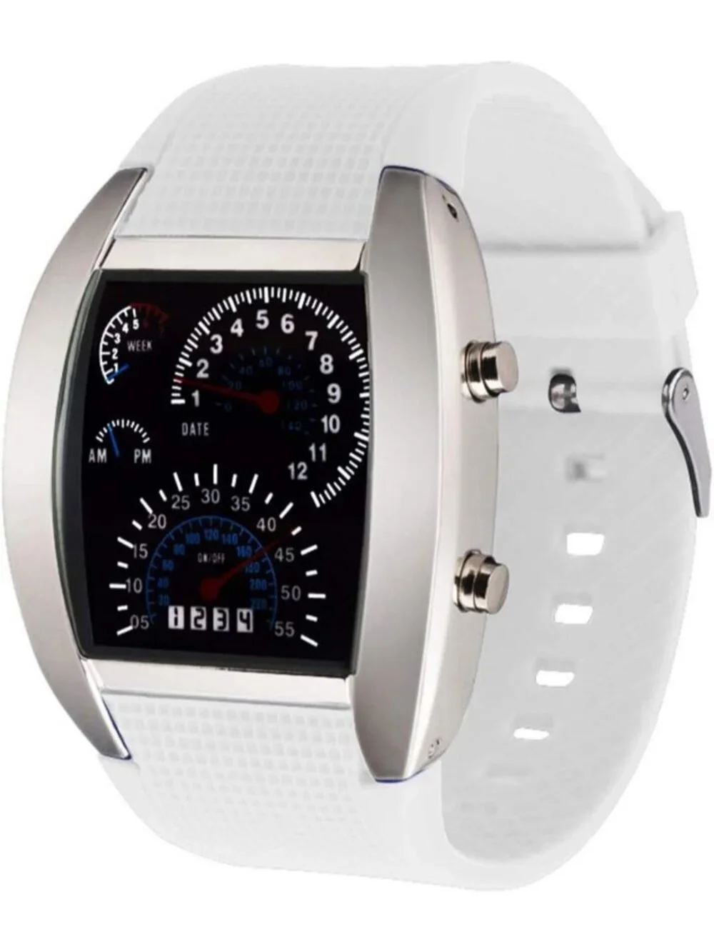 Men's White Analog Quartz Silicone Triangle Dial Iron Cobra LED Digital Watch